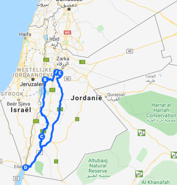 Route van 8 dagen of een week door Jordanië langs Amman, Mount Nebo, Dode Zee, Petra en Wadi Rum